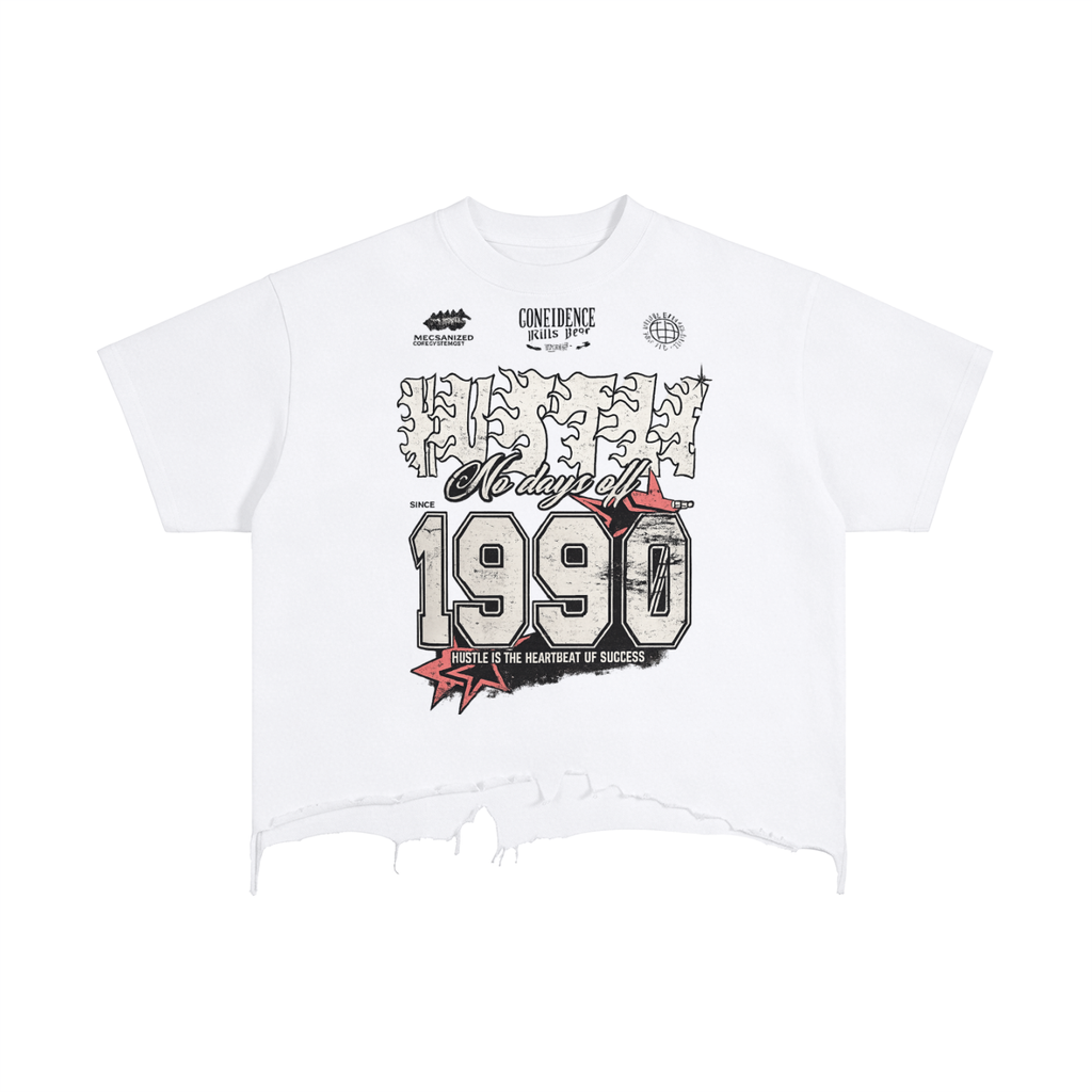 HUSTLE Vintage Distressed Hem T-Shirt