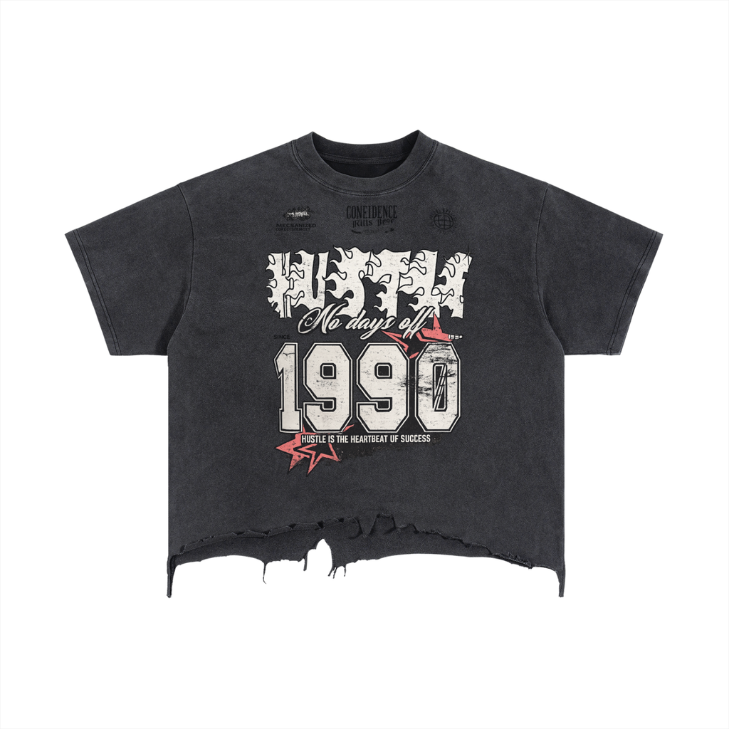 HUSTLE Vintage Distressed Hem T-Shirt