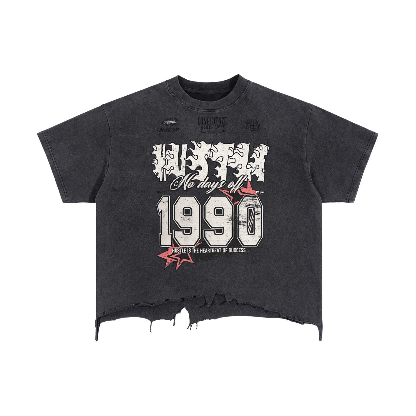 HUSTLE Vintage Distressed Hem T-Shirt