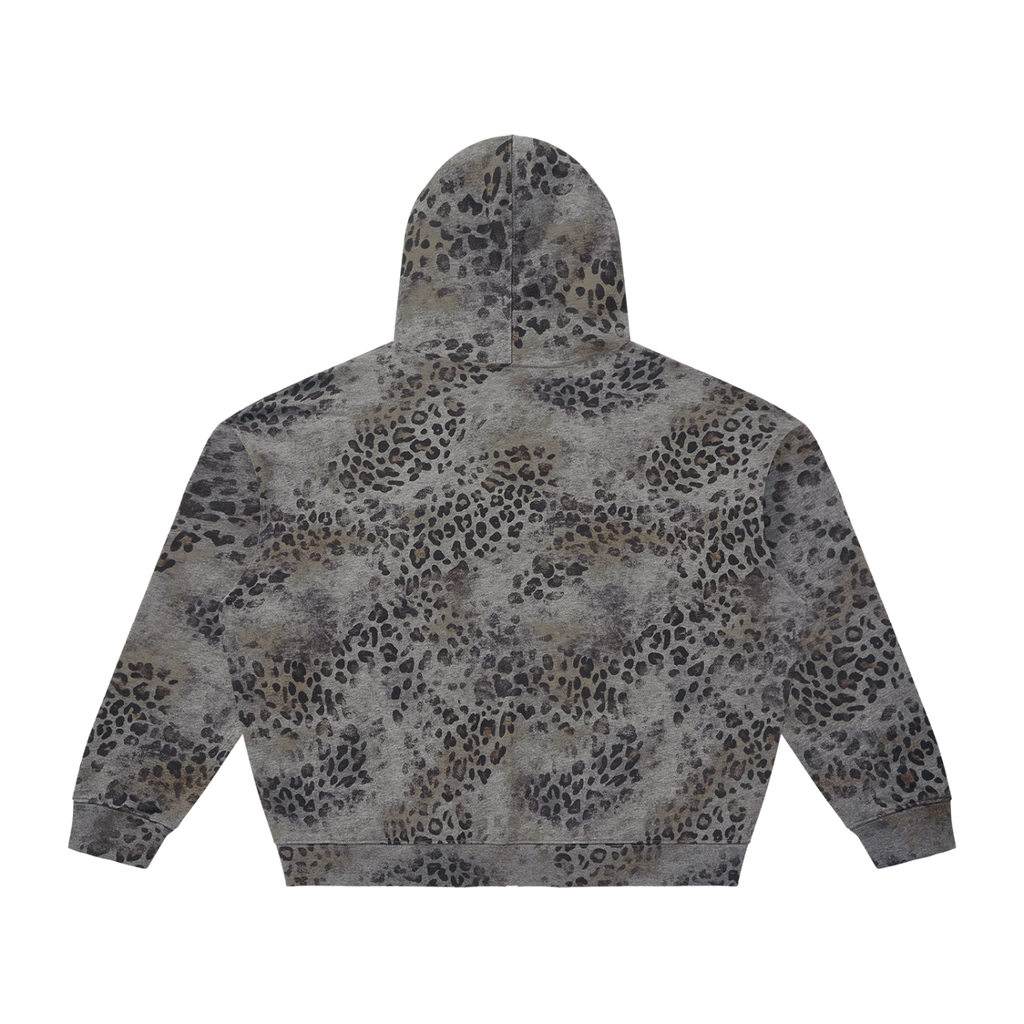 Unisex Vintage Wash Leopard Full Zip Hoodie