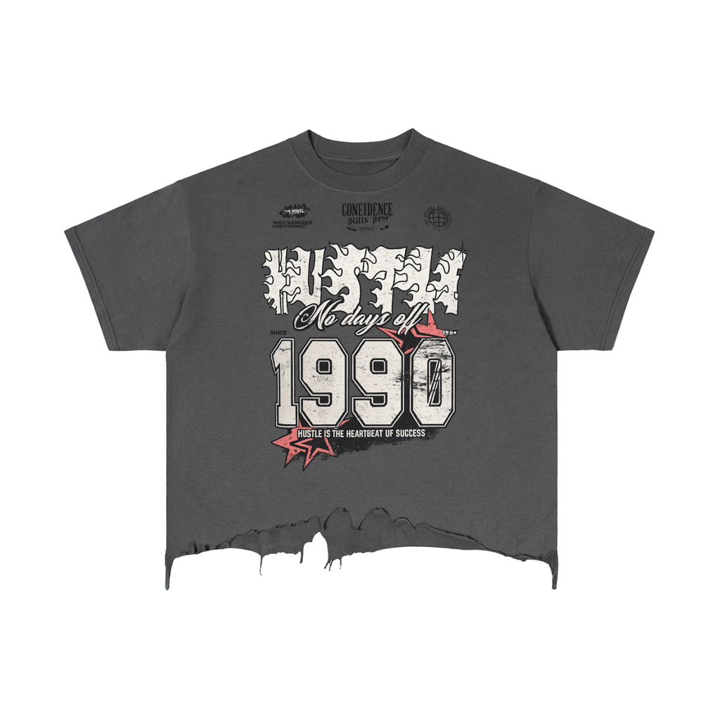 HUSTLE Vintage Distressed Hem T-Shirt