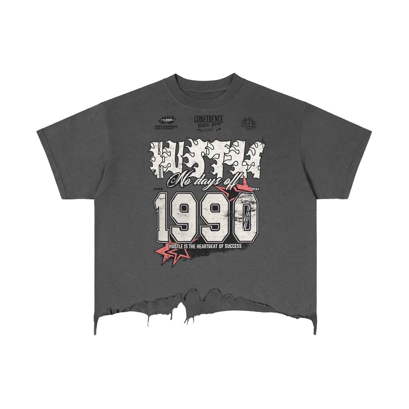 HUSTLE Vintage Distressed Hem T-Shirt