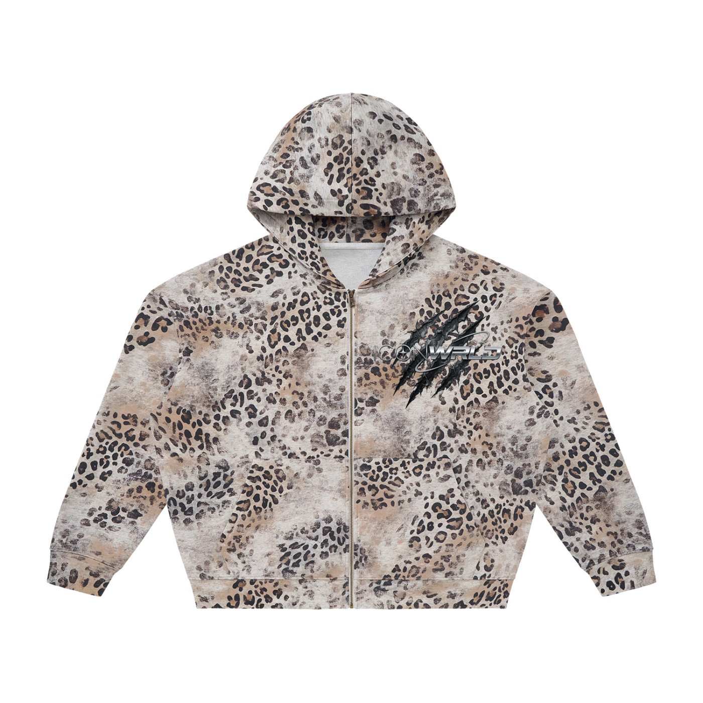 Unisex Vintage Wash Leopard Full Zip Hoodie