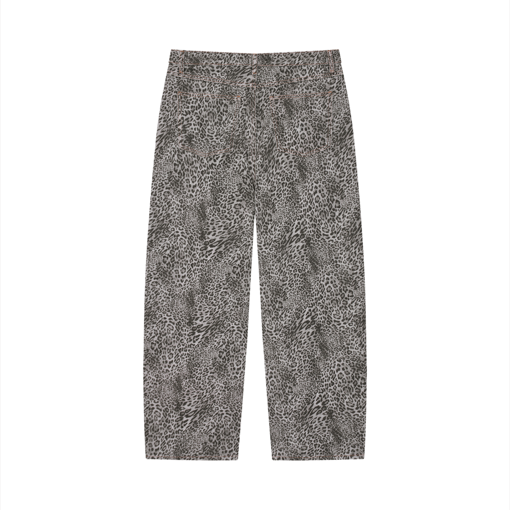 Unisex Vintage Wash Leopard Wide Leg Jeans